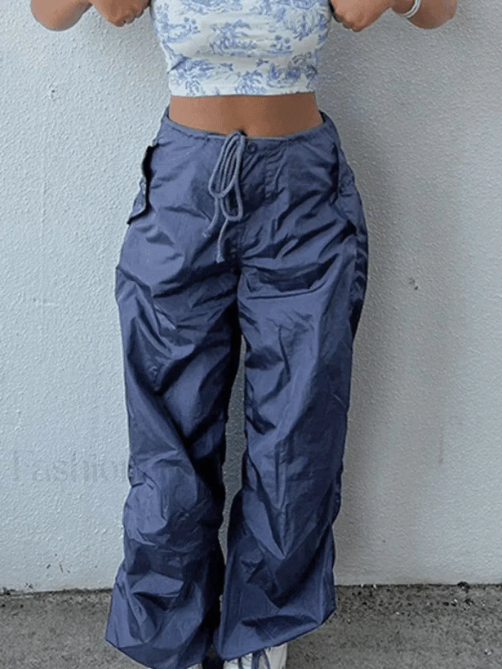 Tie Strap Baggy Parachute Cargo Pants Pants