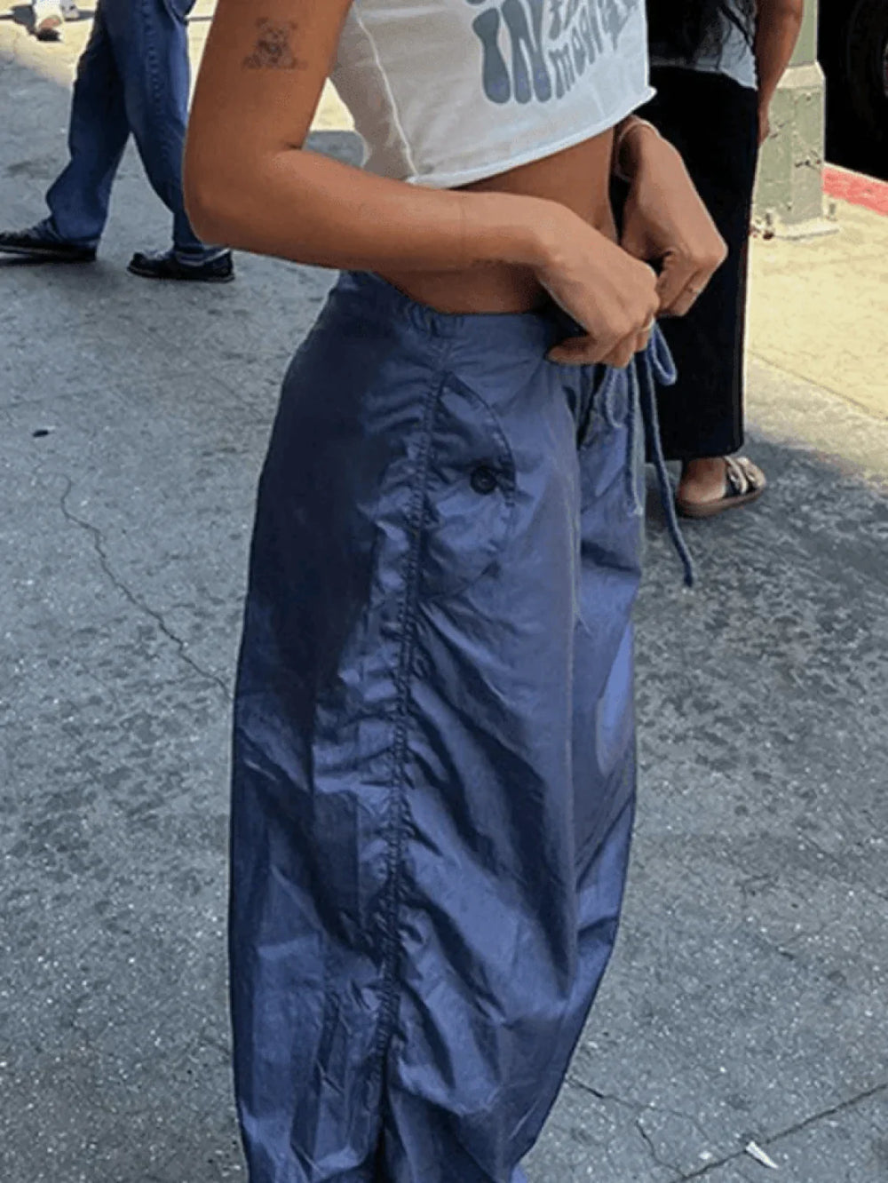 Tie Strap Baggy Parachute Cargo Pants Pants