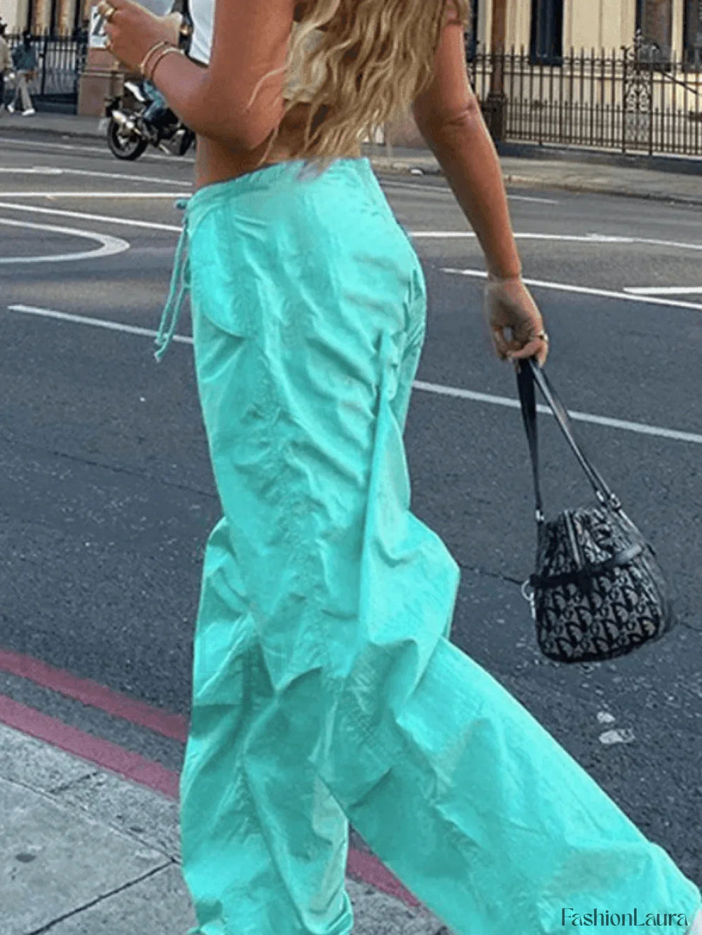 Tie Strap Baggy Parachute Cargo Pants Pants