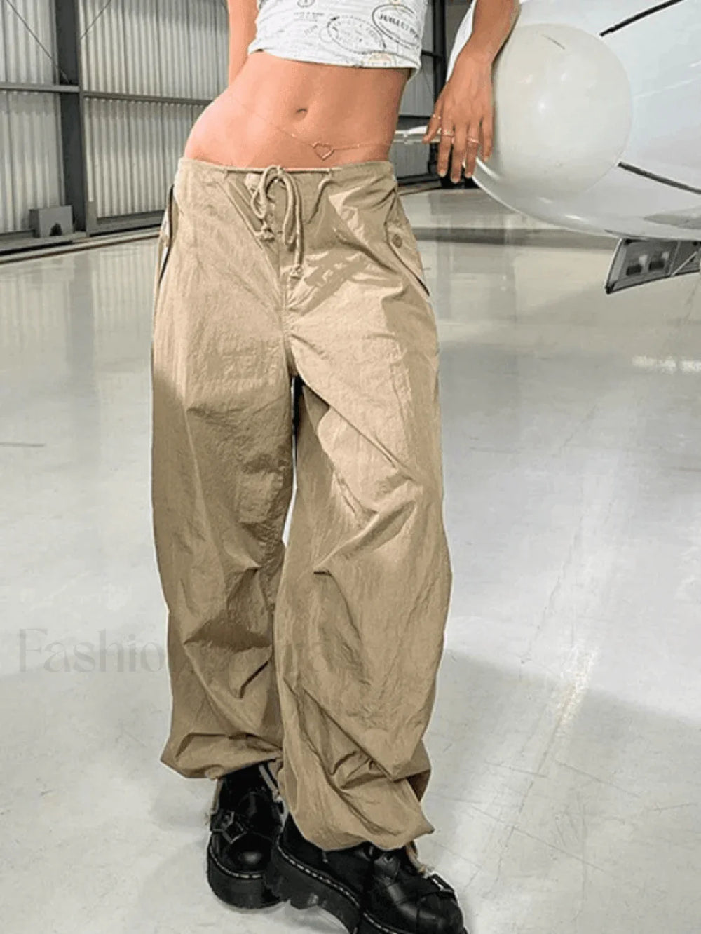 Tie Strap Baggy Parachute Cargo Pants Pants