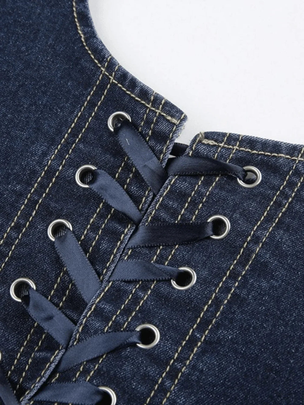 Tie Strap Denim Corset Top Tops&Tees