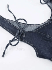 Tie Strap Denim Corset Top Tops&Tees