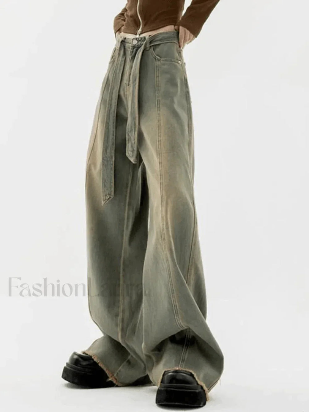 Tie Strap Seam Detail Boyfriend Jeans Jeans