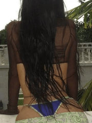 Tie Strap Sheer Mesh Cropped Long Sleeve Blouse Shirts