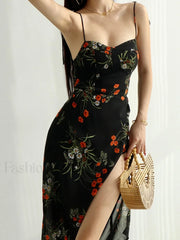 Tie Strap Slit Black Maxi Dress Maxi Dresses