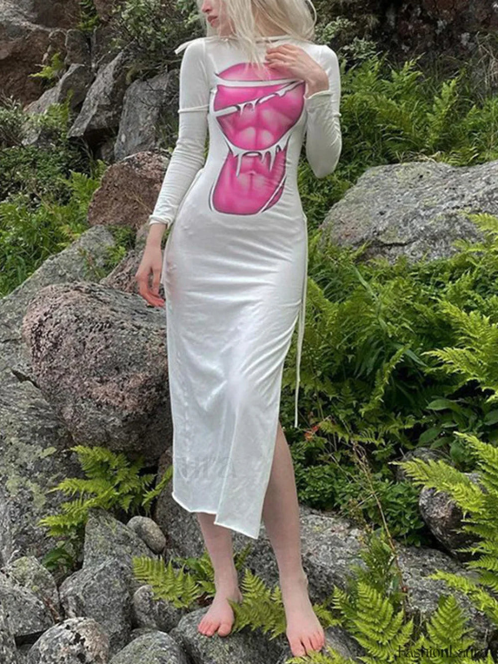 Tie Strap Slit Long Sleeve Maxi Dress Maxi Dresses