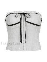Tie Up Broderie Lace Bandeau Top Tops&Tees
