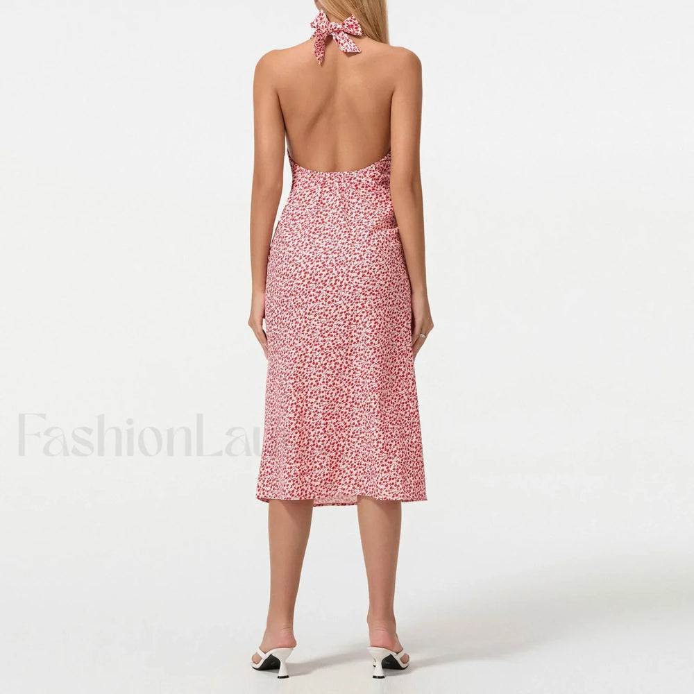 Tie Up Deep V Midi Dress