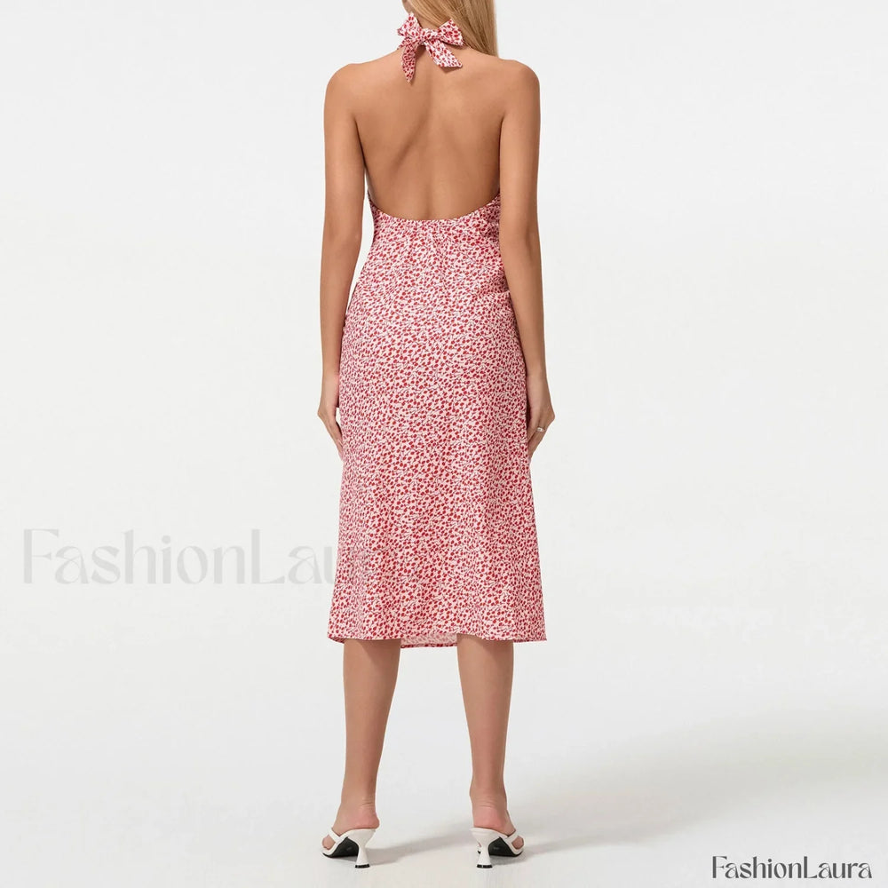 Tie Up Deep V Midi Dress