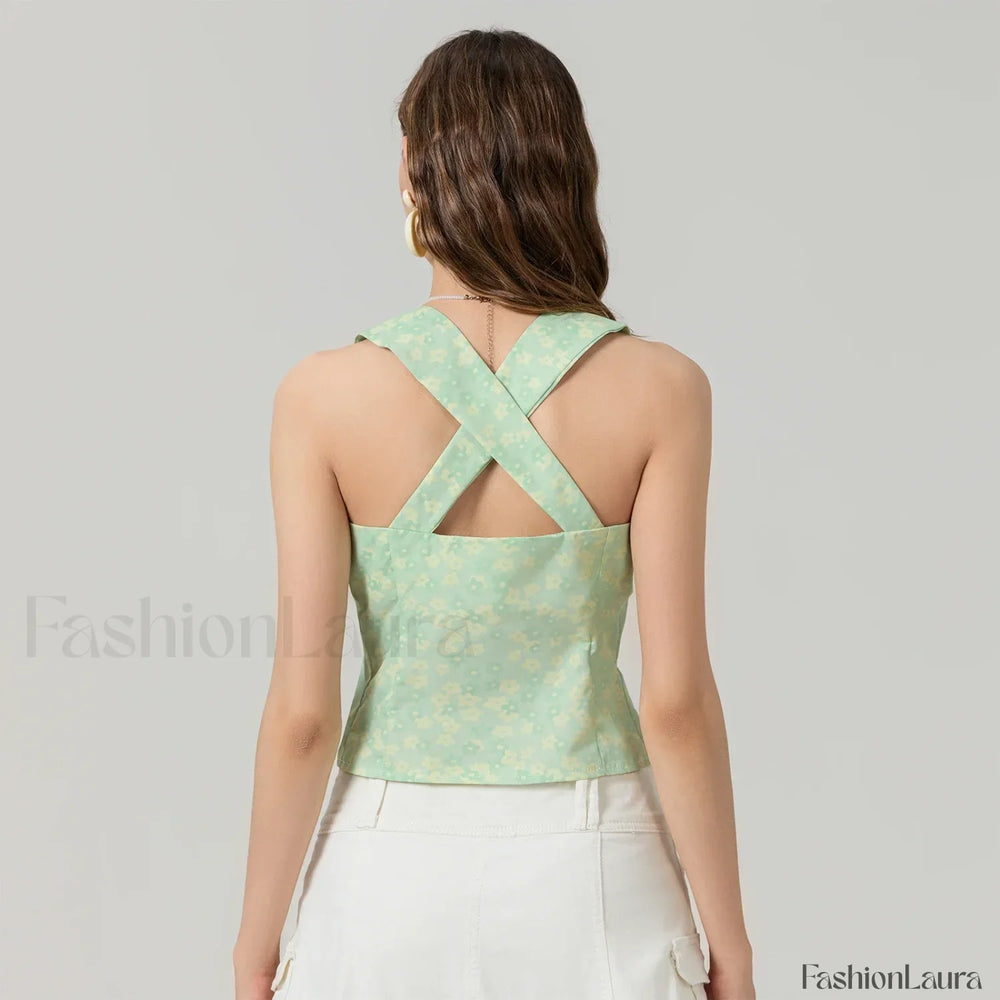 Tie Up Floral Slim Crop Top