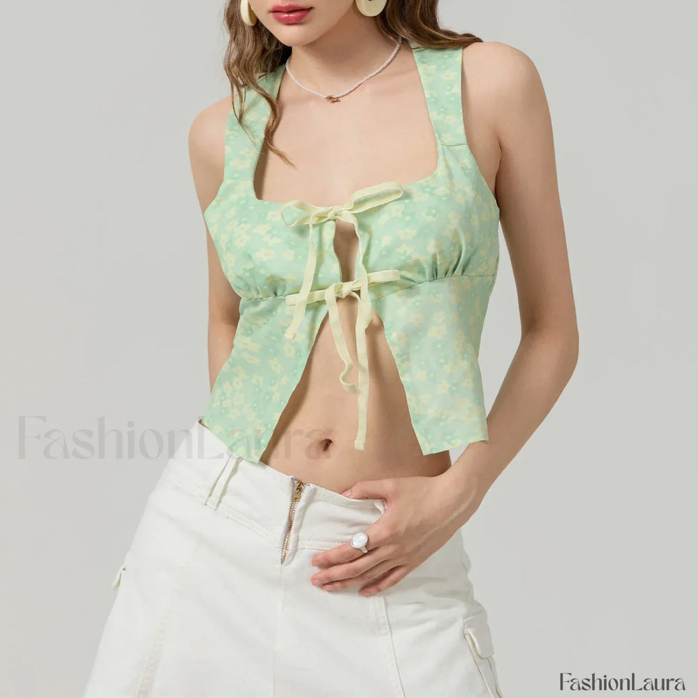 Tie Up Floral Slim Crop Top