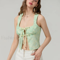 Tie Up Floral Slim Crop Top