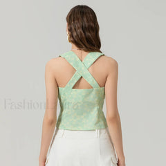 Tie Up Floral Slim Crop Top