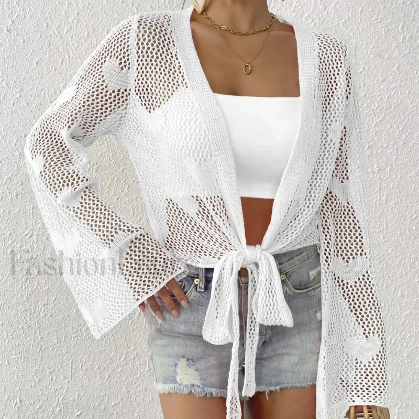 Tie Up Loose Knit Beach Cover Up