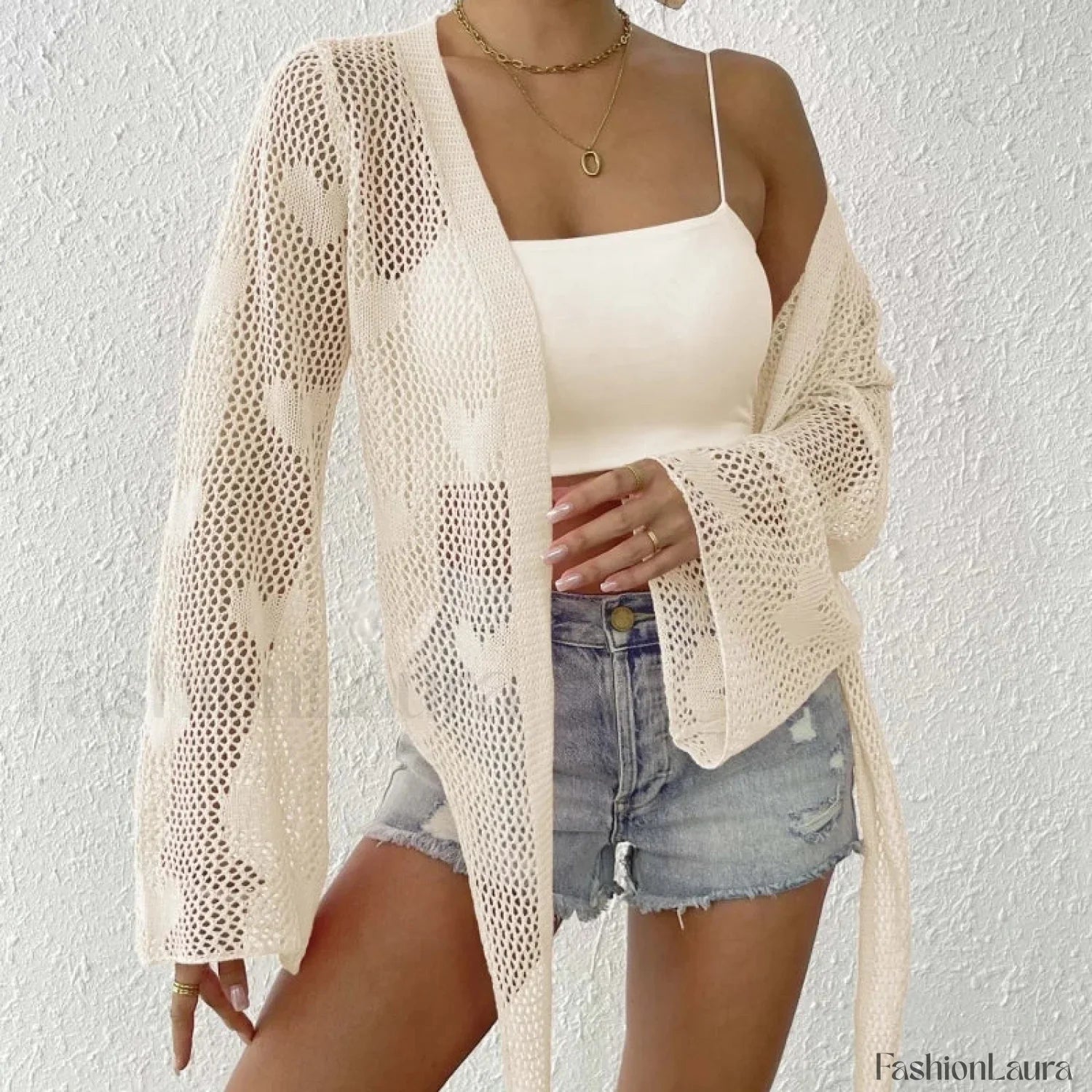 Tie Up Loose Knit Beach Cover Up Khaki / One Size