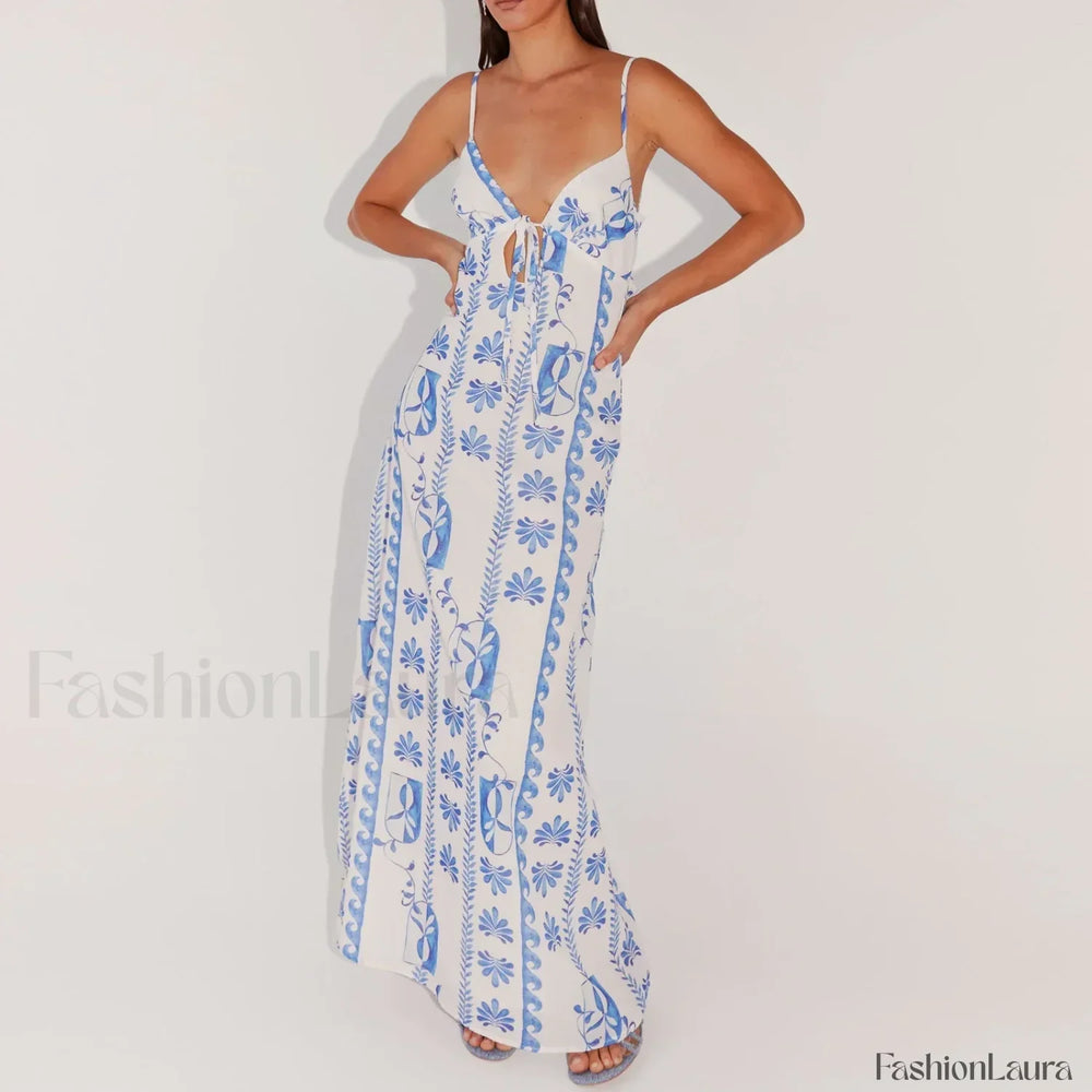 Tie up Spaghetti Cutout Maxi Dress Blue / S