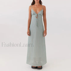 Tie up Spaghetti Cutout Maxi Dress SKY BLUE / S