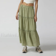 Tiered Flowy Maxi Beach Skirt Green / S