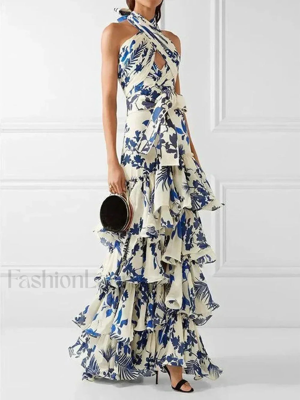 Tiered Hollow Shoulder Maxi Dress ASPICTURE / S