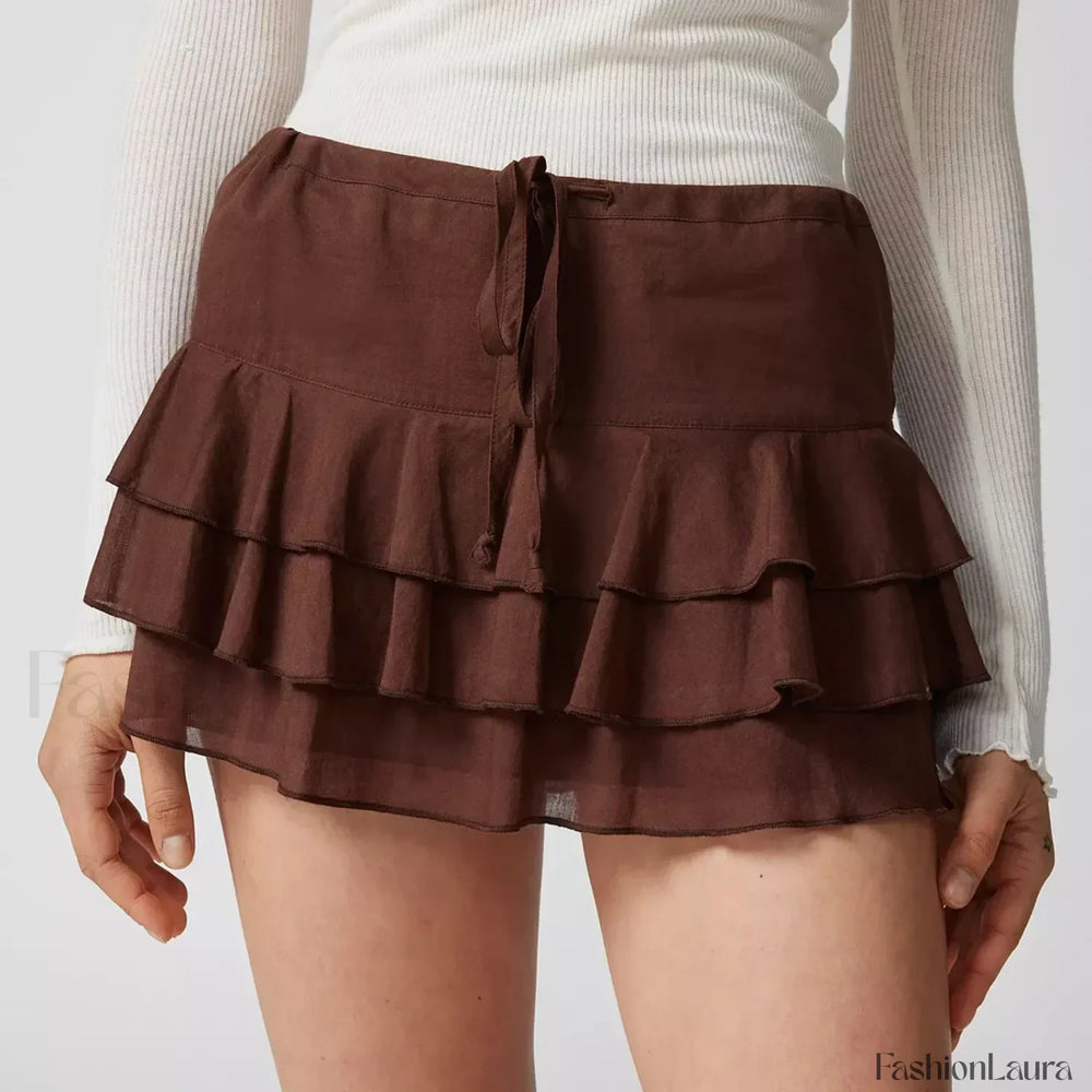 Tiered Ruffle Drawstring Skirt Coffee / S