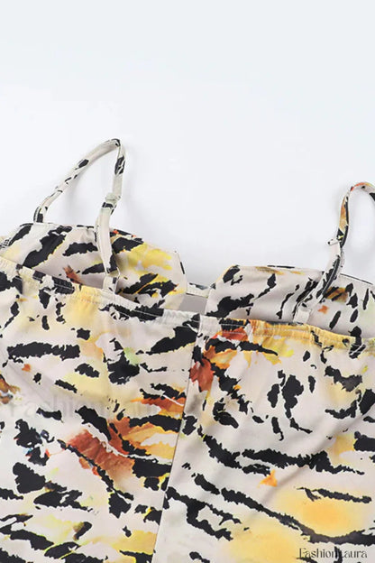 Tiger Pattern Hollow Strappy Sexy Hip Floral Dress