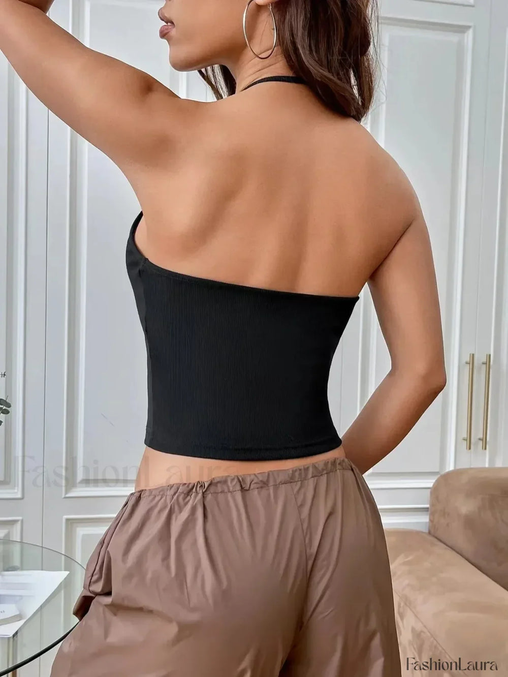 Tight Backless Navel Baring Halter Suspender Crop Top