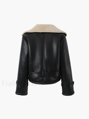 Too Blessed Sherpa Lined Modern Shearling Leather Flight Jacket Fleece Jackets
