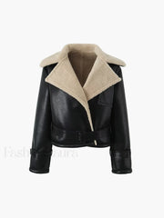 Too Blessed Sherpa Lined Shearling Leather Flight Jacket Fleece Jackets