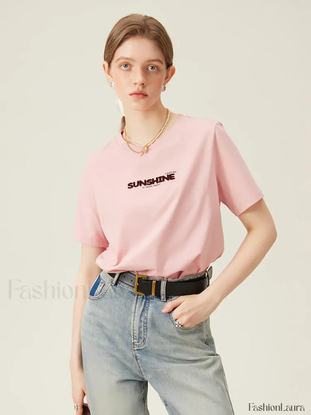 Toothbrush Embroidery Pink Cotton T Shirt