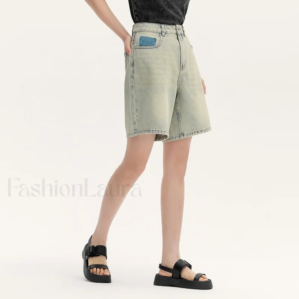 Trendy Bermuda Straight Leg Denim Street Style Short