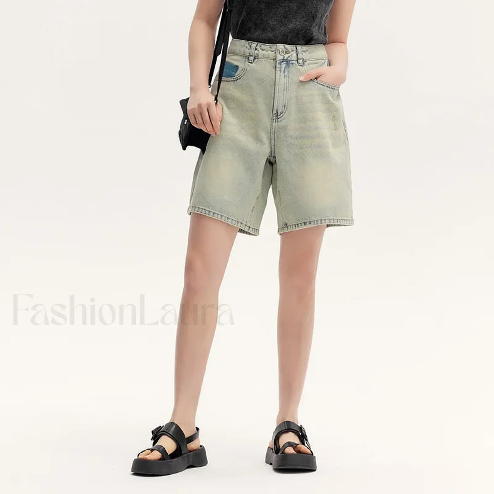 Trendy Bermuda Straight Leg Denim Street Style Short