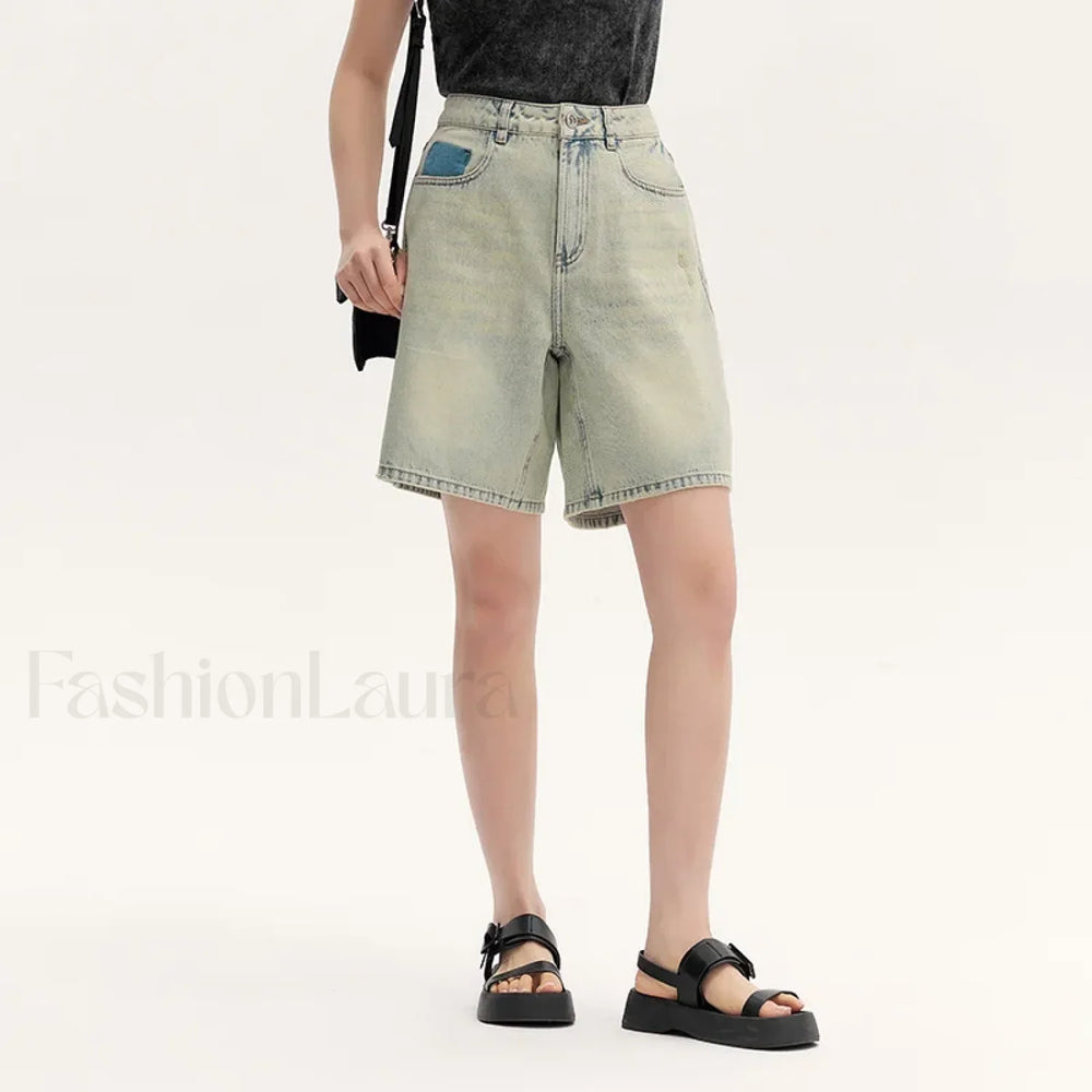 Trendy Bermuda Straight Leg Denim Street Style Short Yellow / XXS