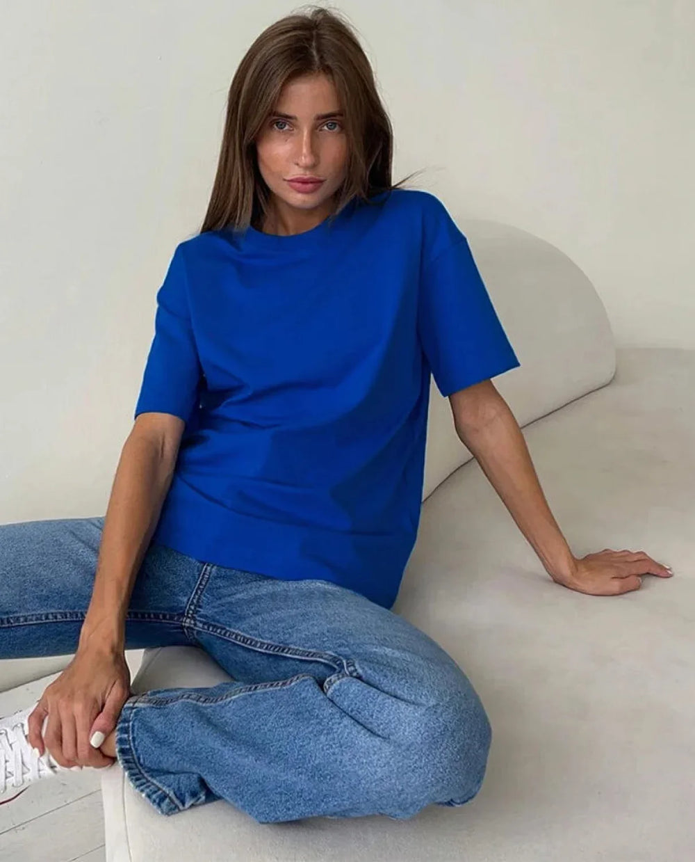 Trendy Solid Cotton T Shirt Blue / M