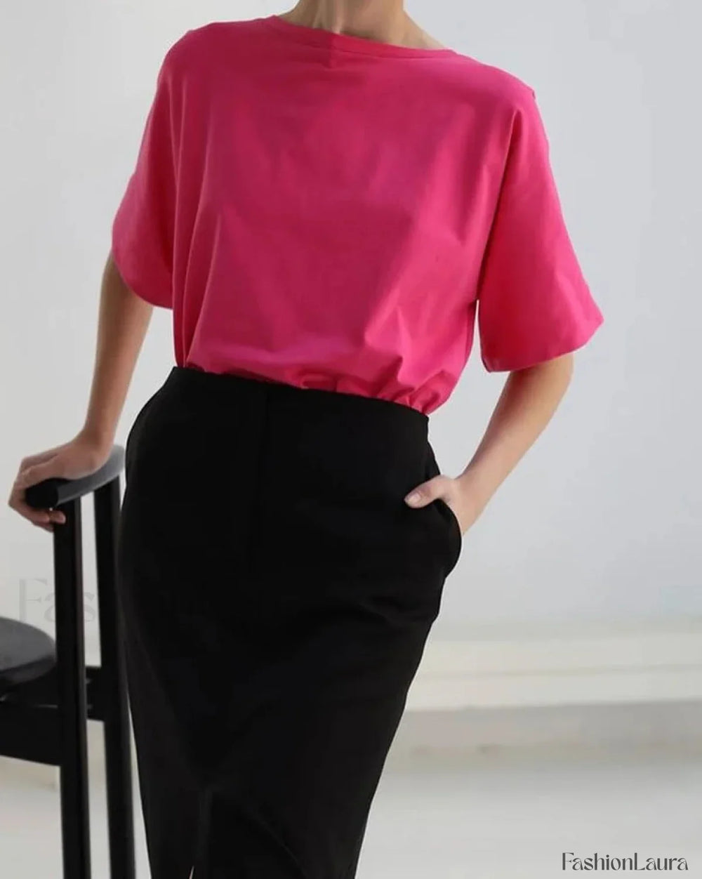 Trendy Solid Cotton T Shirt Pink / M