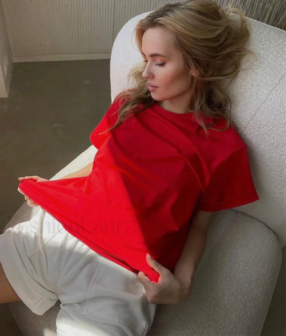 Trendy Solid Cotton T Shirt Red / M