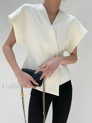 Trendy V Neck Button Down Blouse Blouses