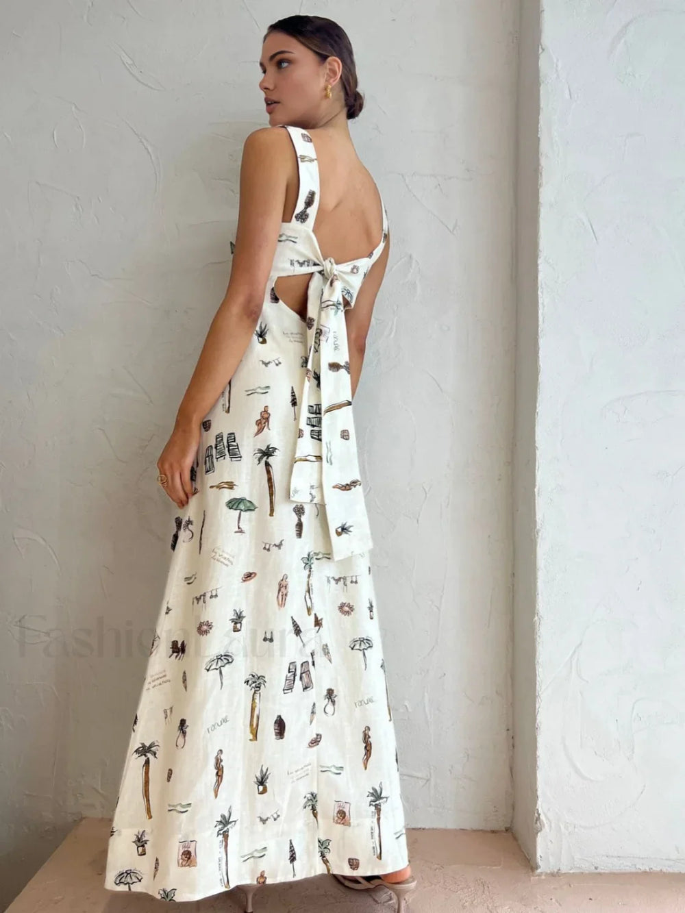 Tropical Print Knotted Long Dress Off White / XS Dresses