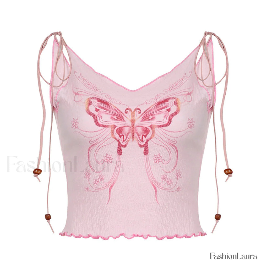 Tulip Mushroom Print Rib Tank Top Pink / S Tops&Tees