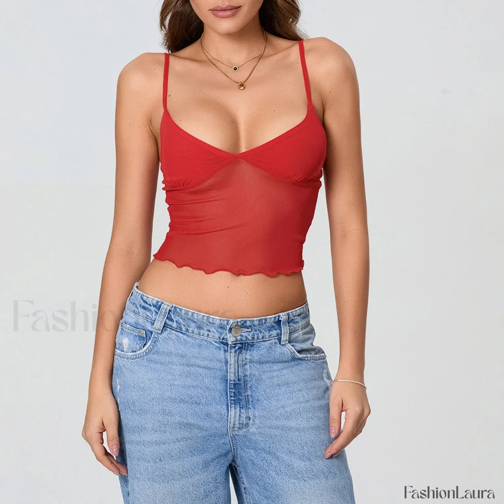 Tulle Spaghetti Strap Crop Top