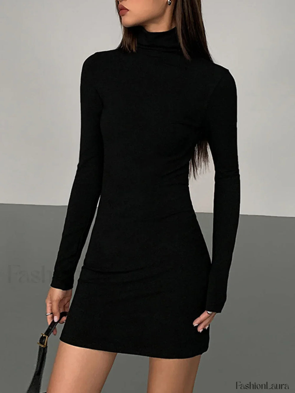 Turtleneck Open Back Trendy Long Sleeve Short Dress Dresses
