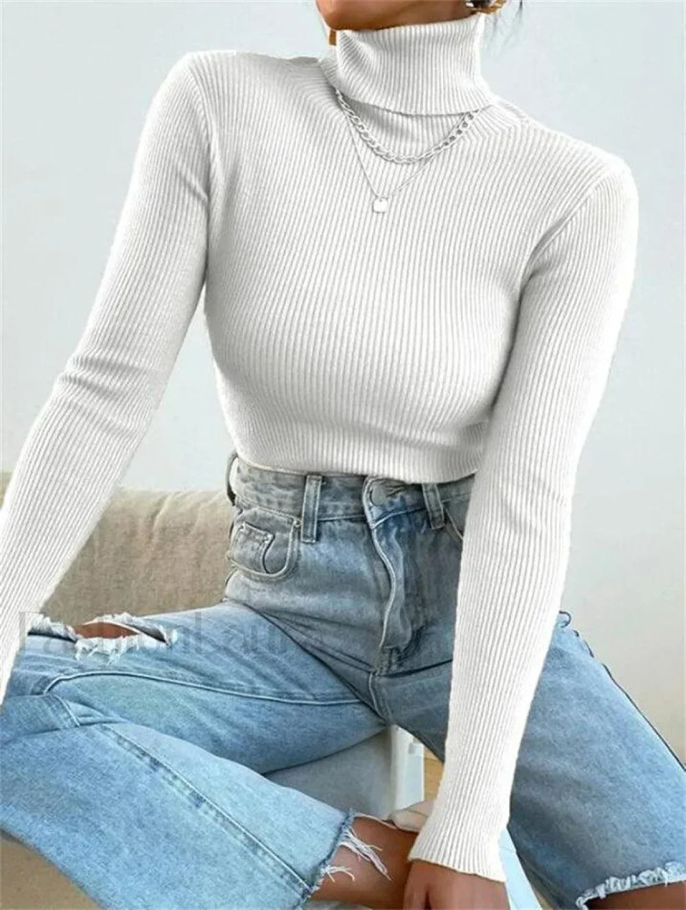 Turtleneck Ribbed Knit Sweater Sweaters