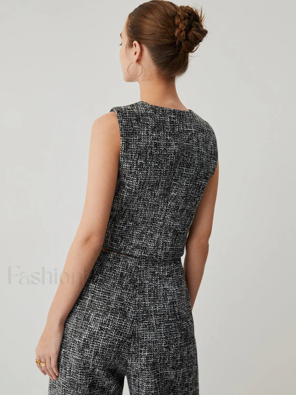 Tweed Metallic Graceful Button Vest Vests