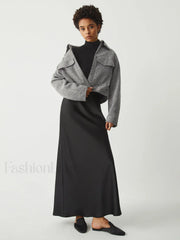 Tweed Open Collar Trendy Zip Up Crop Jacket Jackets