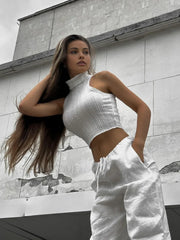 Twist Decor Textured Trendy Turtle Neck Tank Top Tank Tops & Camis