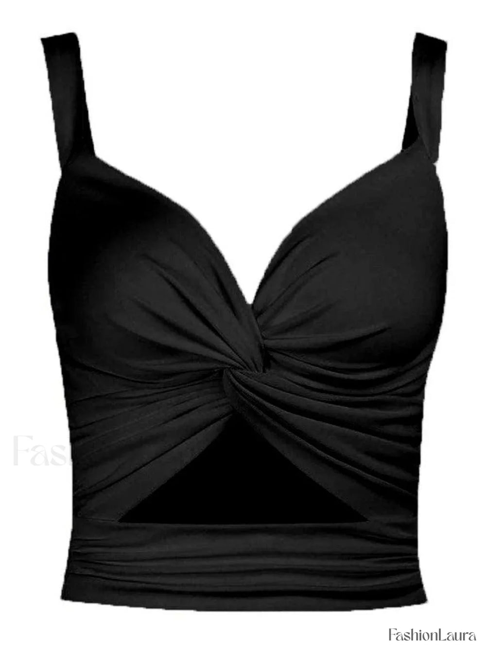 Twisted Cutout Crop Tank Top Black / S Tops&Tees
