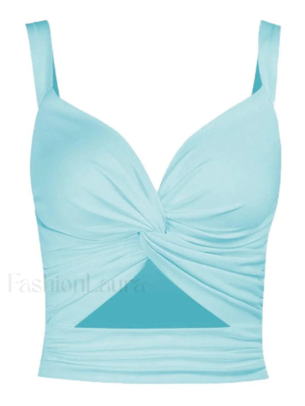 Twisted Cutout Crop Tank Top Blue / S Tops&Tees