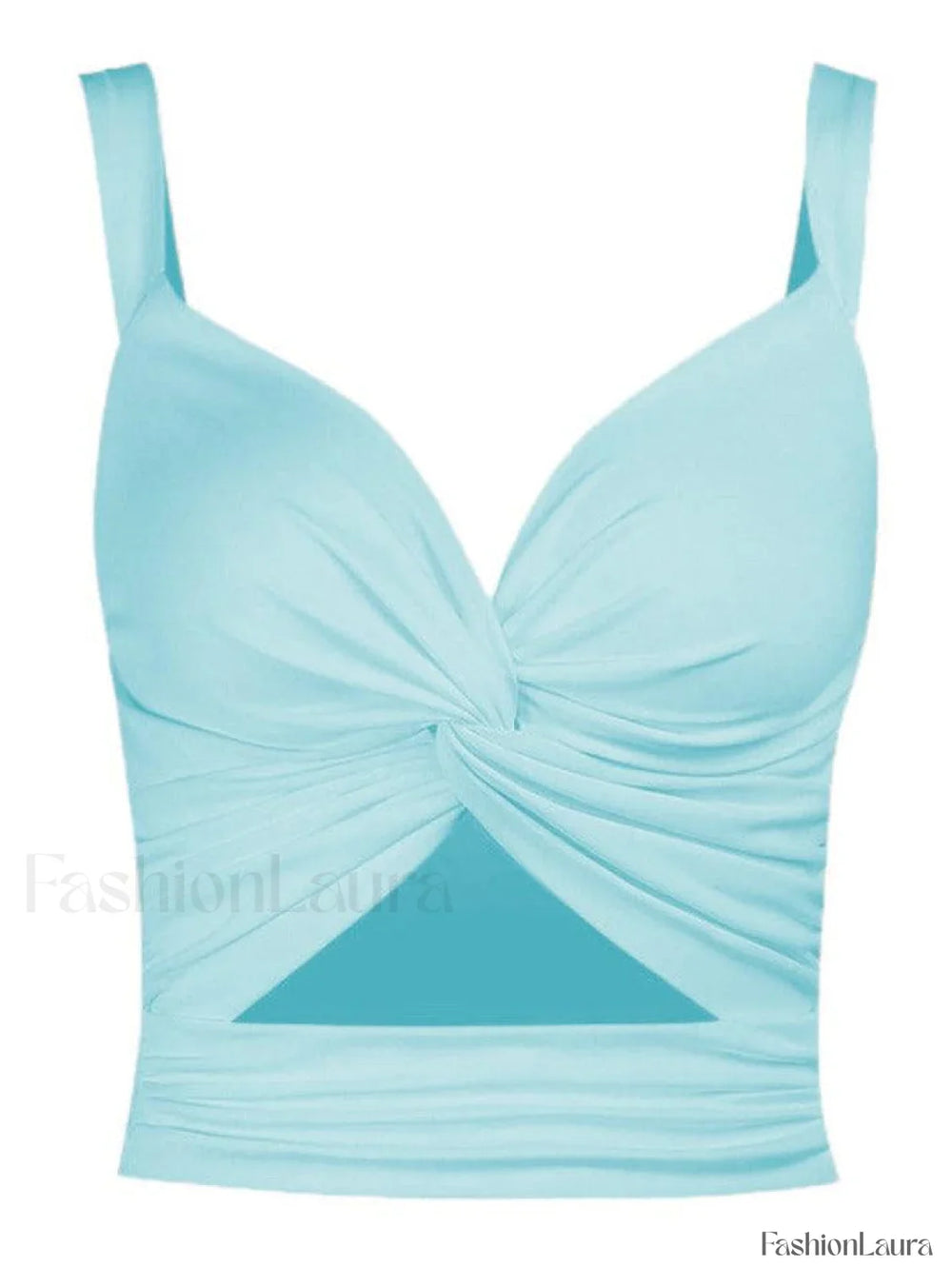 Twisted Cutout Crop Tank Top Blue / S Tops&Tees
