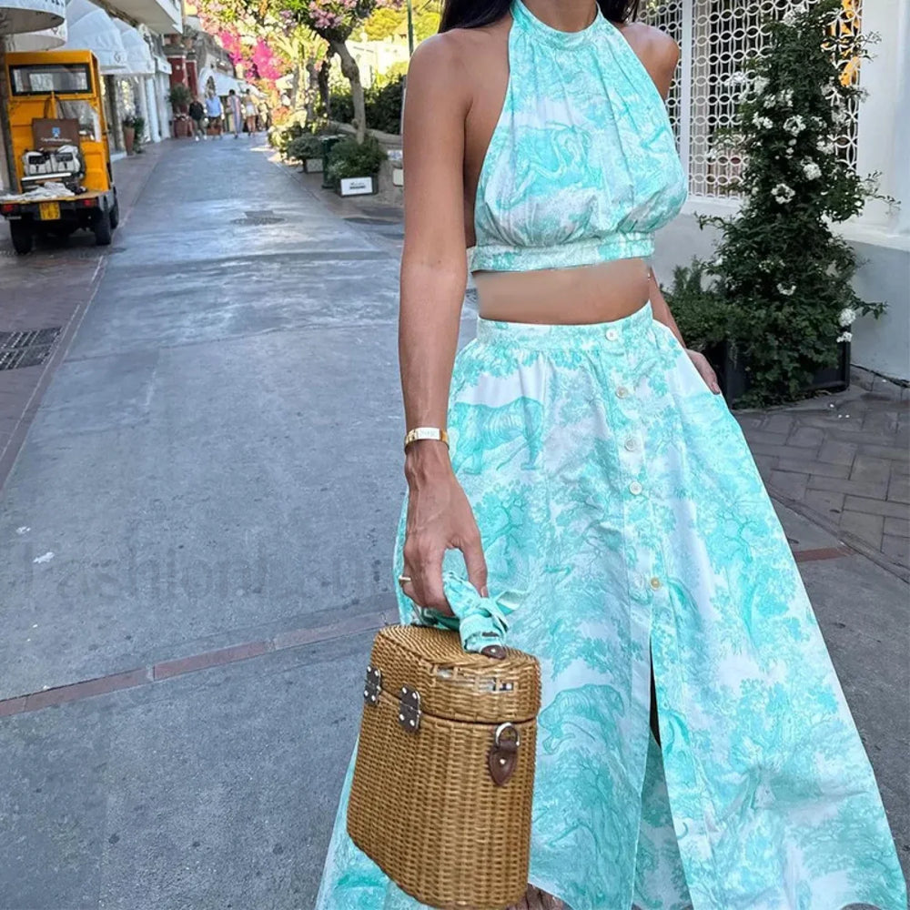 Two Piece Halter Floral Dress