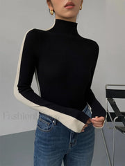 Two Tone Double Sided Long Sleeve Knit Top Black / XS Knit Tops