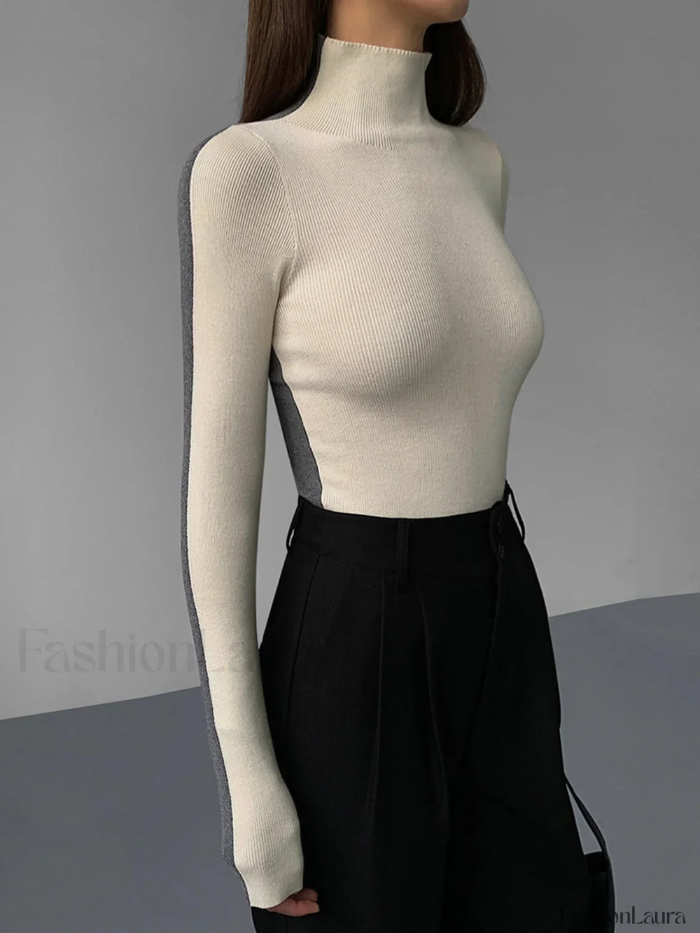 Two Tone Double Sided Long Sleeve Knit Top Knit Tops